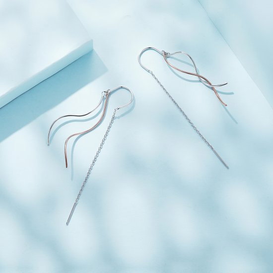 Cercei argint lungi valuri in doua culori [3]