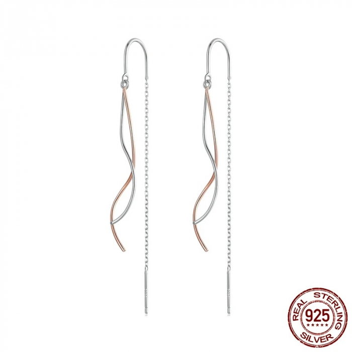 Cercei argint lungi valuri in doua culori [6]