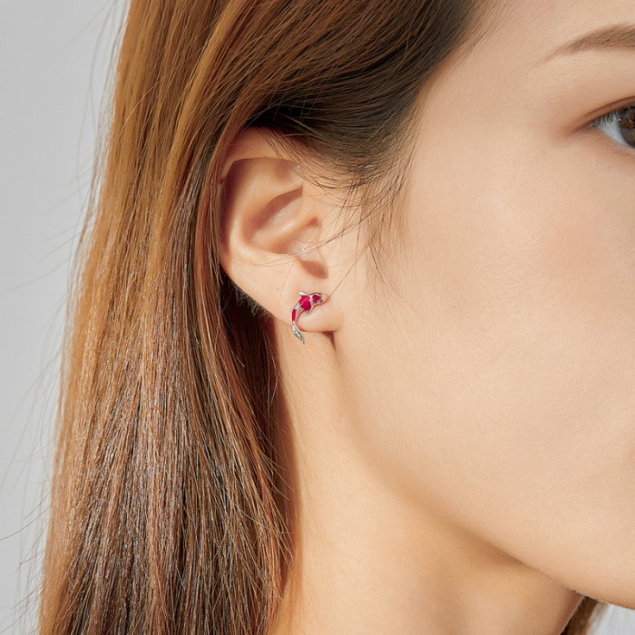 Cercei argint pestisori Koi rosii placati cu rodiu [2]