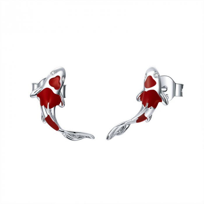 Cercei argint pestisori Koi rosii placati cu rodiu [1]