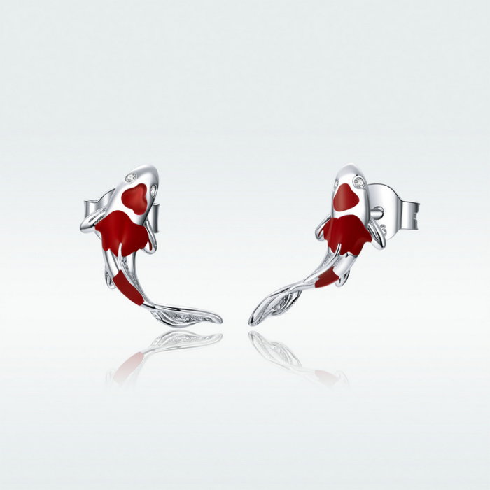 Cercei argint pestisori Koi rosii placati cu rodiu [8]