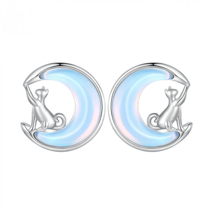 Cercei argint pisica si luna [1]