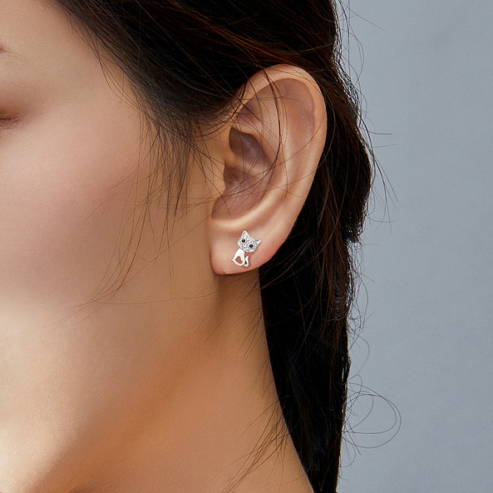 Cercei argint pisicute cu zirconii si inimioare [3]