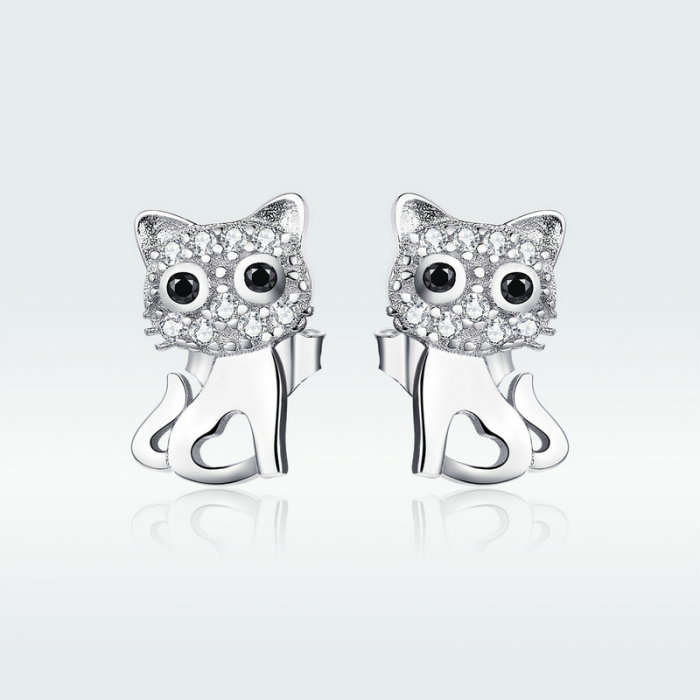 Cercei argint pisicute cu zirconii si inimioare [2]