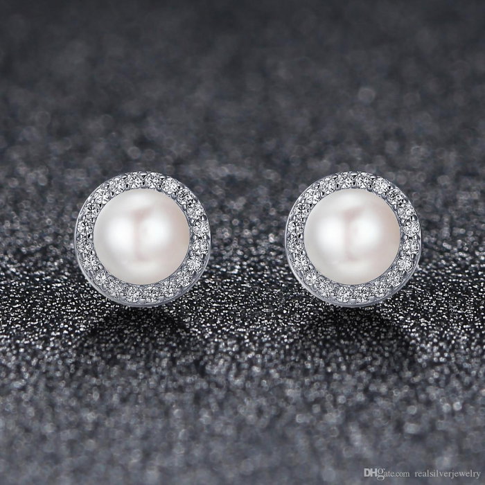 Cercei argint rotunzi cu perle si zirconii placati cu rodiu [3]