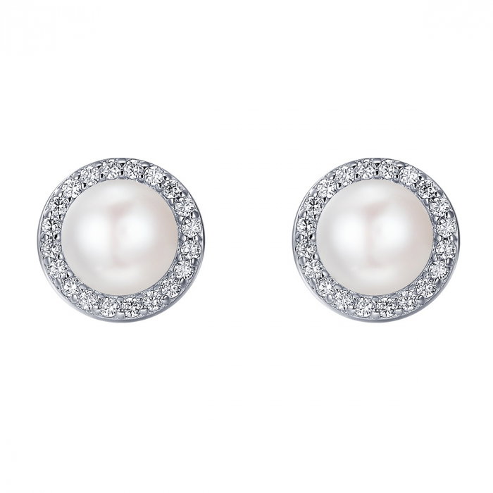 Cercei argint rotunzi cu perle si zirconii placati cu rodiu [1]