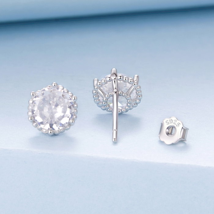 Cercei argint rotunzi cu surub si Zirconia [3]