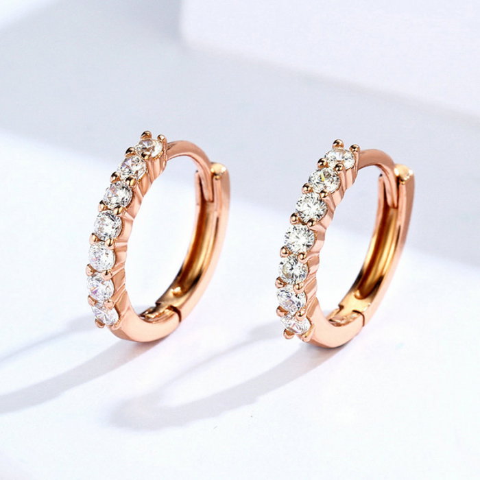 Cercei argint cu aur roz rotunzi cu zirconii [3]