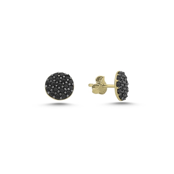 Cercei argint rotunzi cu zirconii negre placat cu aur galben - ETU0102 [1]