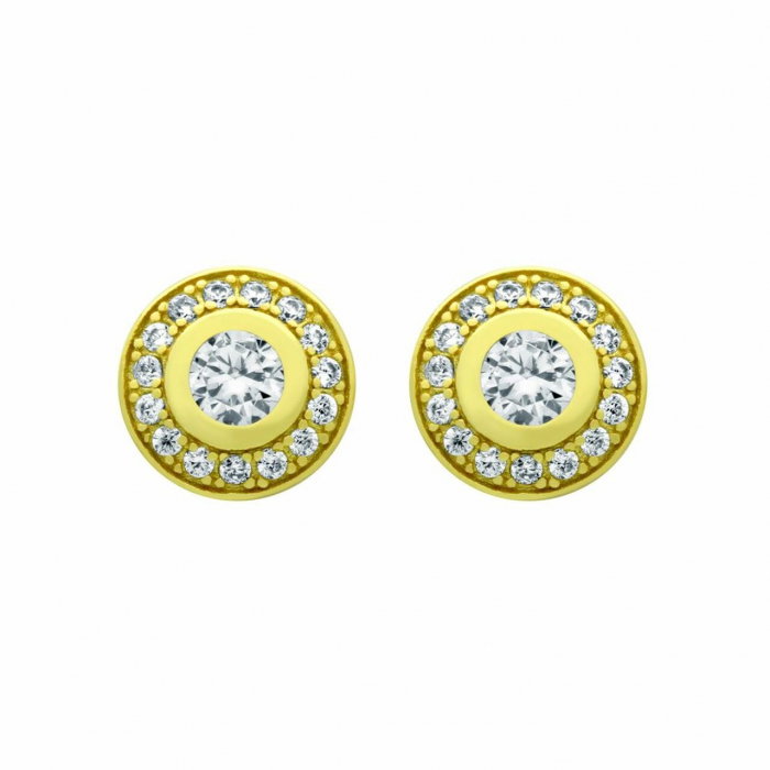 Cercei argint rotunzi si eleganti cu zirconii, placati cu aur [2]