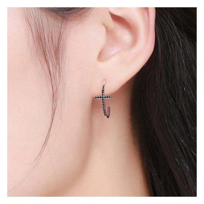 Cercei argint semicerc cu crucea moderna [2]
