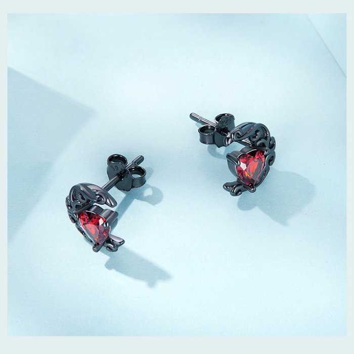 Cercei argint semiluna neagra cu inimioare rosii [9]