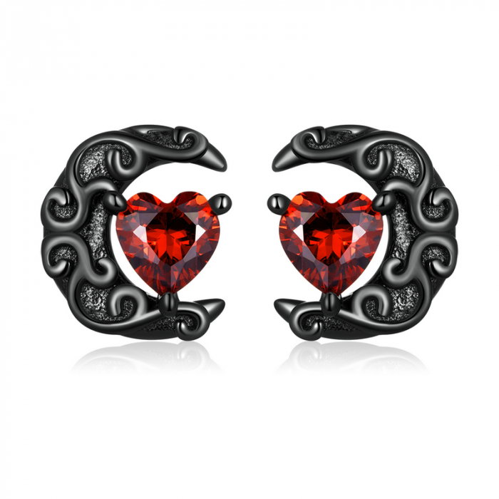 Cercei argint semiluna neagra cu inimioare rosii [1]