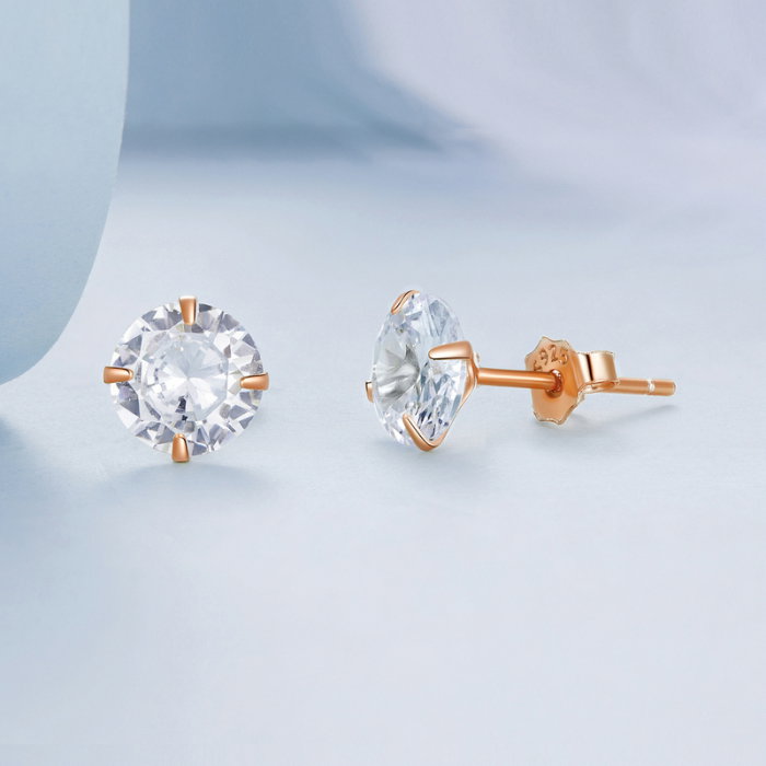 Cercei rotunzi aurii din argint cu zirconii 6 mm [3]