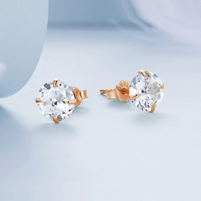 Cercei rotunzi aurii din argint cu zirconii 6 mm [4]