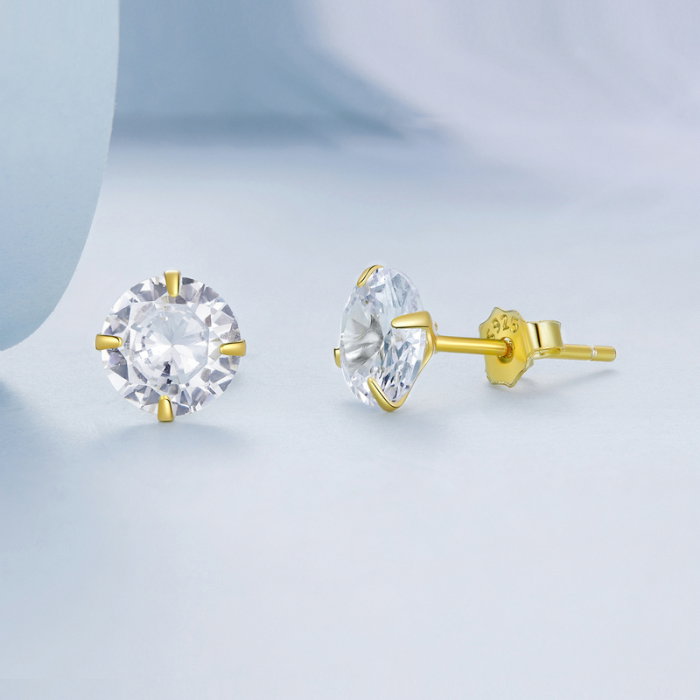 Cercei rotunzi aurii din argint cu zirconii 6 mm [3]