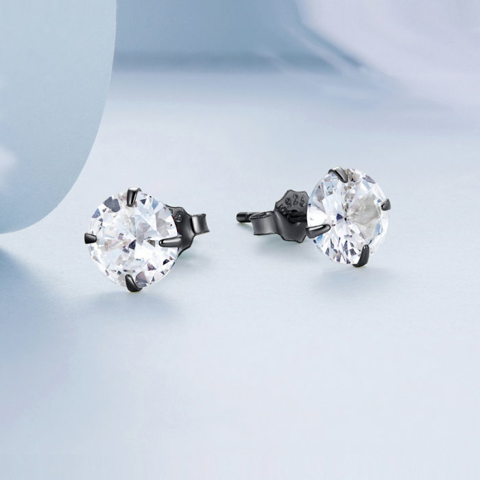 Cercei rotunzi negri din argint cu zirconii 6 mm [4]