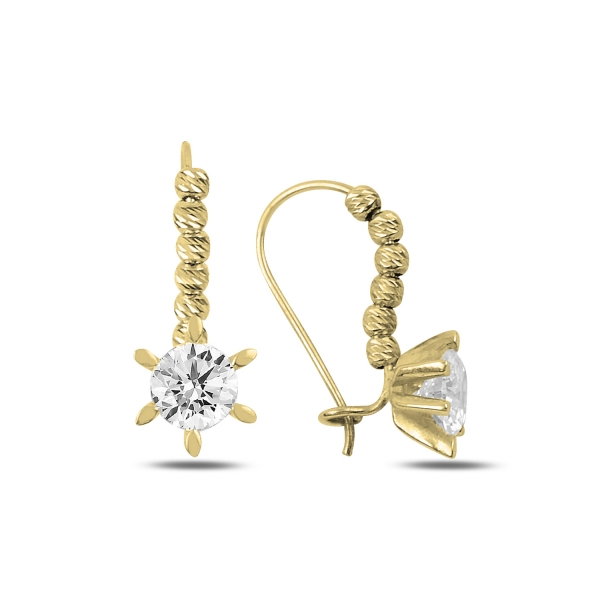 Cercei argint Solitaire cu zirconii albe placati cu aur galben - ETU0198 [1]