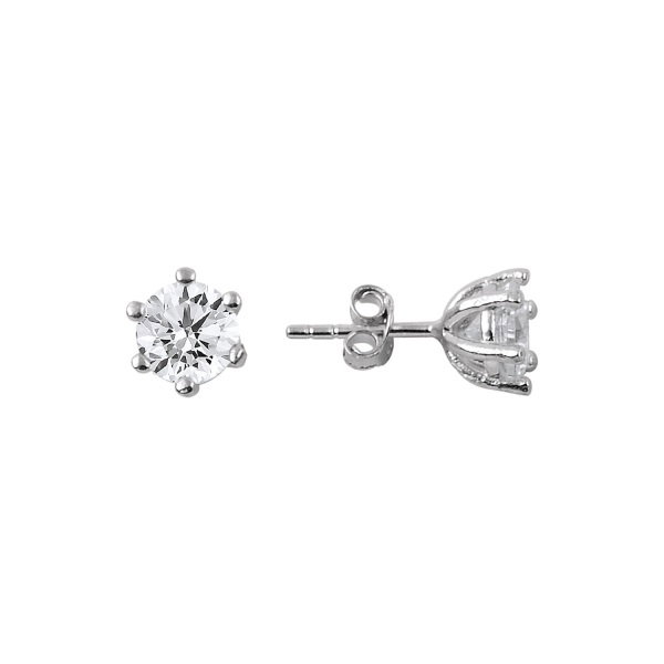 Cercei argint Solitaire rotunzi cu zirconii de 6 mm placati cu rodiu [1]