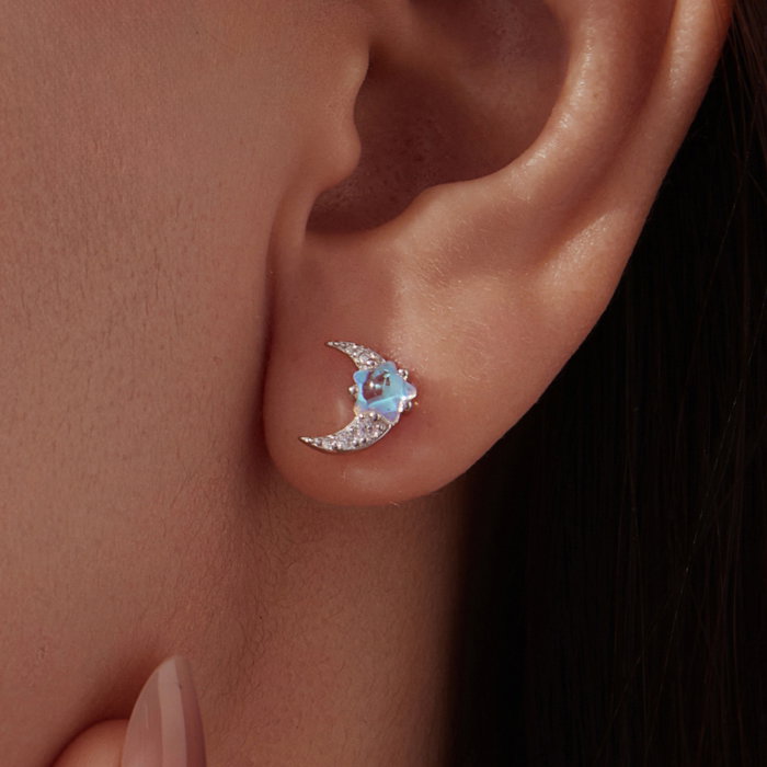 Cercei argint stea si luna cu surub si Piatra Lunii [6]