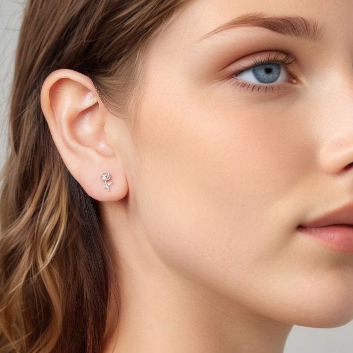 Cercei argint trandafir cu surub [2]