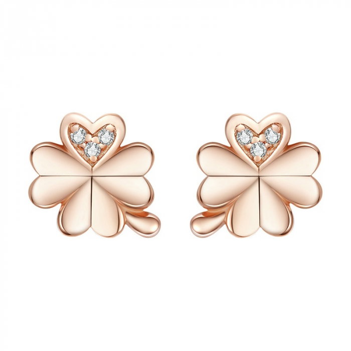 Cercei argint trifoi cu patru foi placati cu aur roz [1]