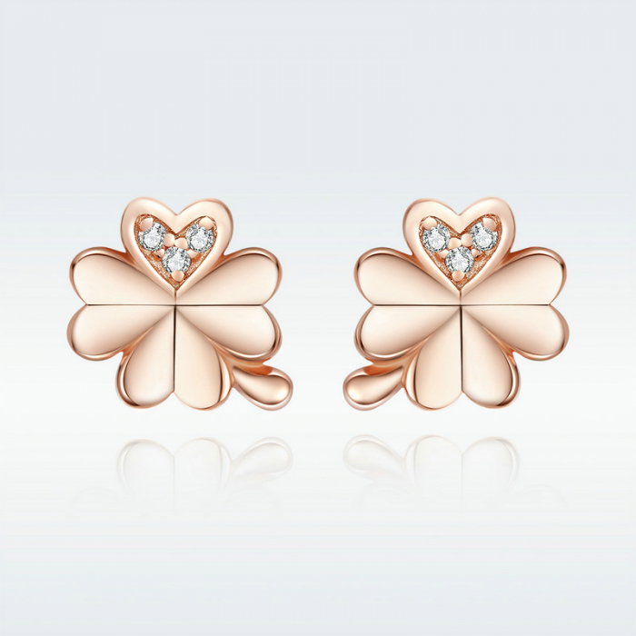 Cercei argint trifoi cu patru foi placati cu aur roz [6]