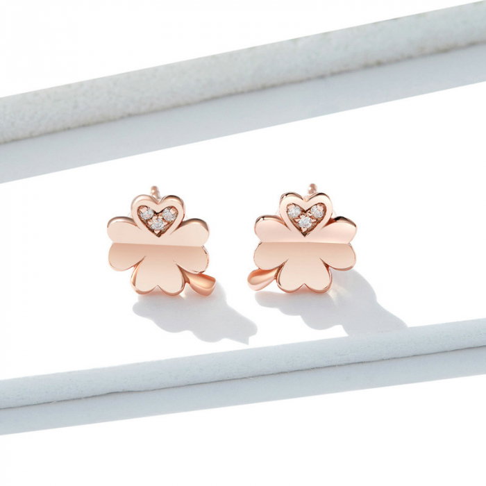 Cercei argint trifoi cu patru foi placati cu aur roz [3]