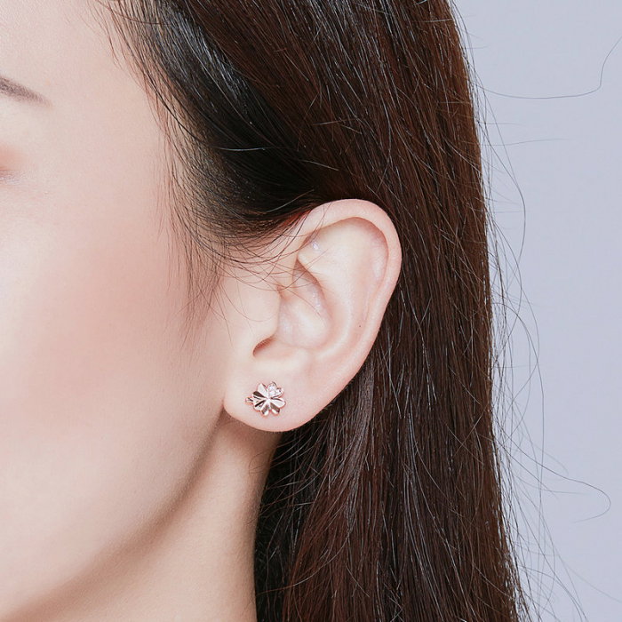 Cercei argint trifoi cu patru foi placati cu aur roz [4]