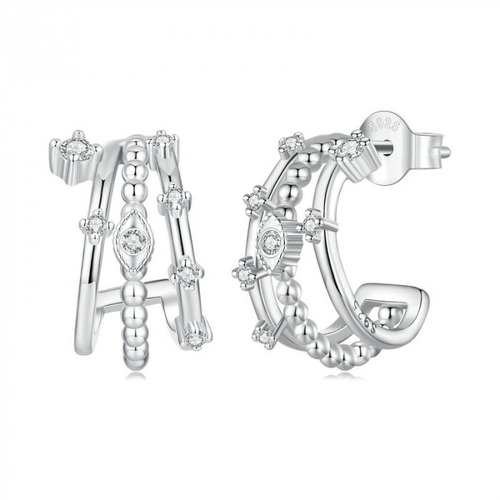 Cercei argint tripli cu zirconii [7]