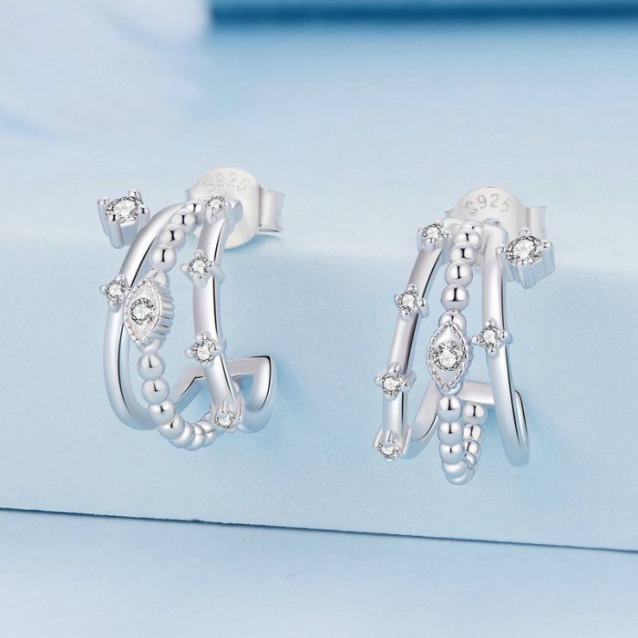 Cercei argint tripli cu zirconii [3]