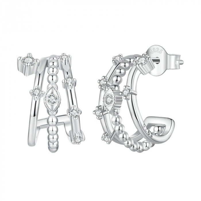 Cercei argint tripli cu zirconii [1]