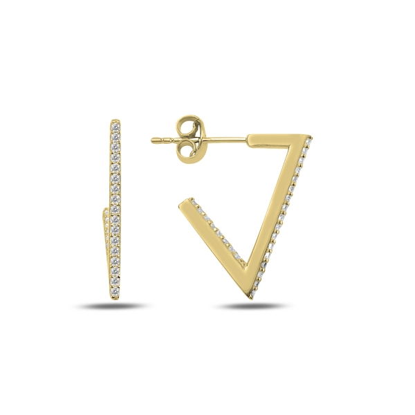 Cercei argint triunghi incomplet cu zirconii albe, placati cu aur - ETU0187 [1]