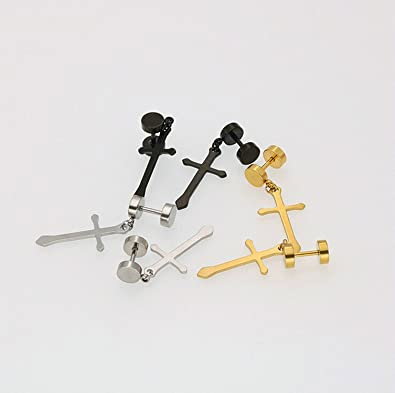 Cercei aurii din inox cu cruciulite [4]