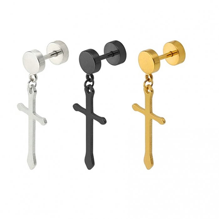 Cercei aurii din inox cu cruciulite [3]