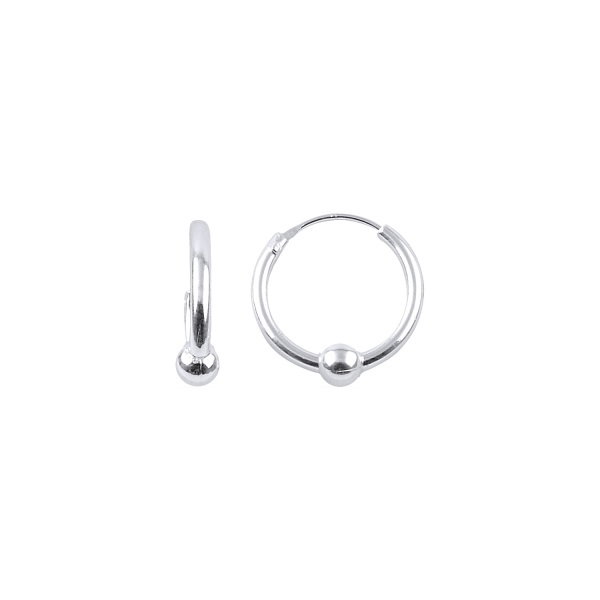 Cercei argint rotunzi tip creole 14 mm cu biluta, placati cu rodiu [1]