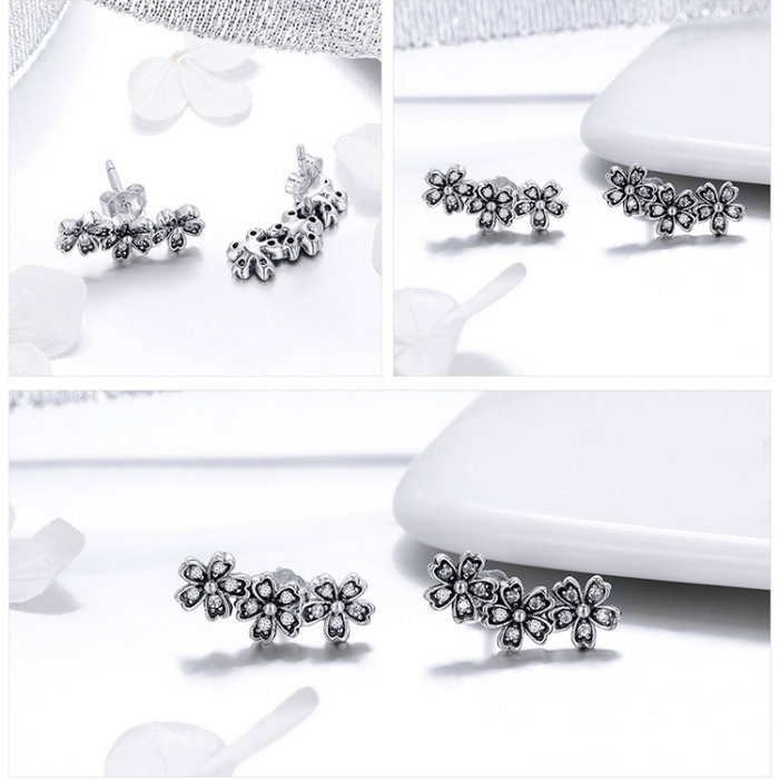 Cercei argint cu surub flori de cires cu cristale [3]