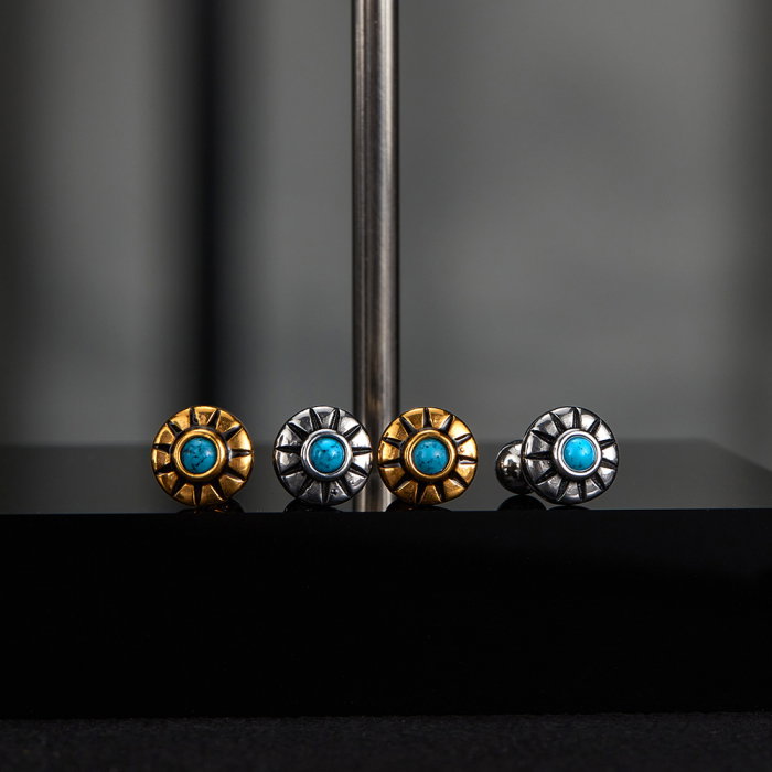 Cercei inox aurii cu turcoaz [2]