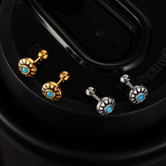 Cercei inox aurii cu turcoaz [6]