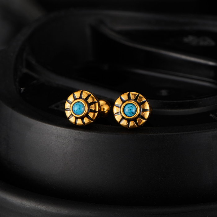 Cercei inox aurii cu turcoaz [5]