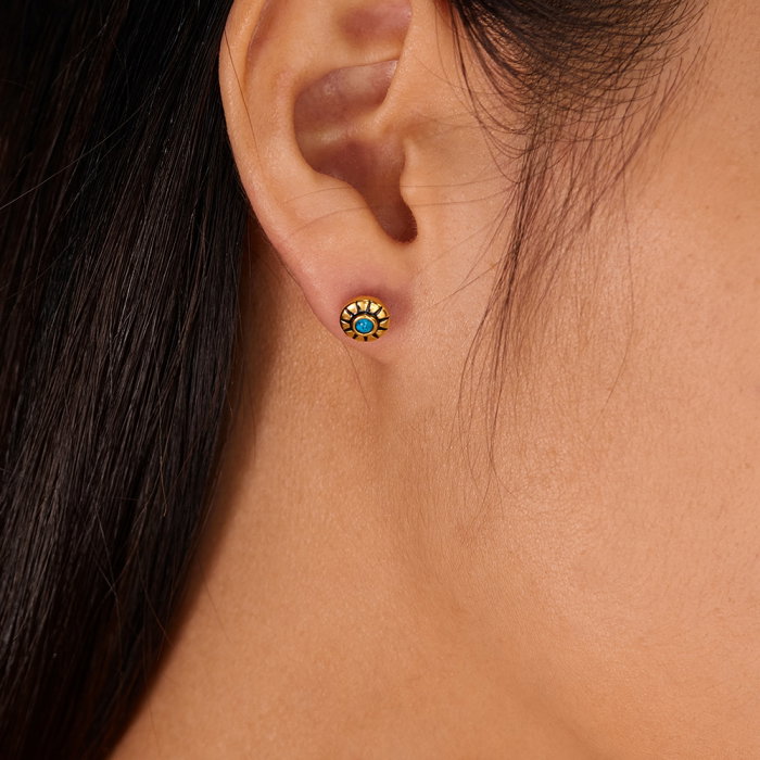 Cercei inox aurii cu turcoaz [3]