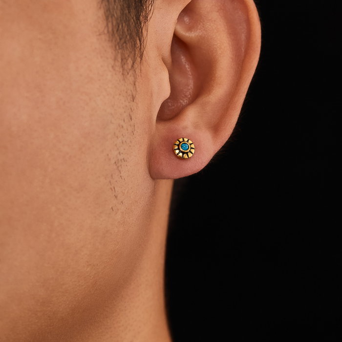 Cercei inox aurii cu turcoaz [7]