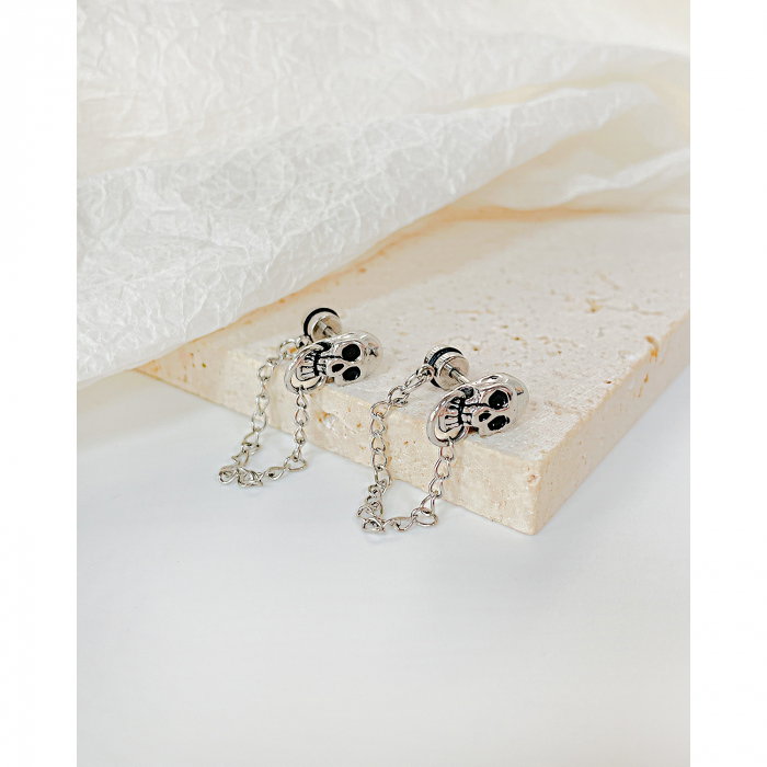 Cercei inox cranii si lanturi [3]