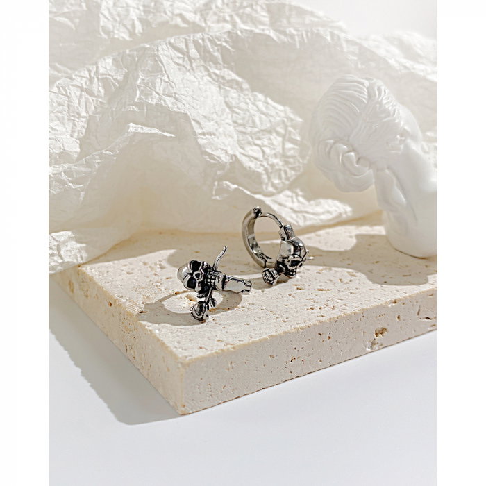 Cercei inox craniu cu trandafir [9]