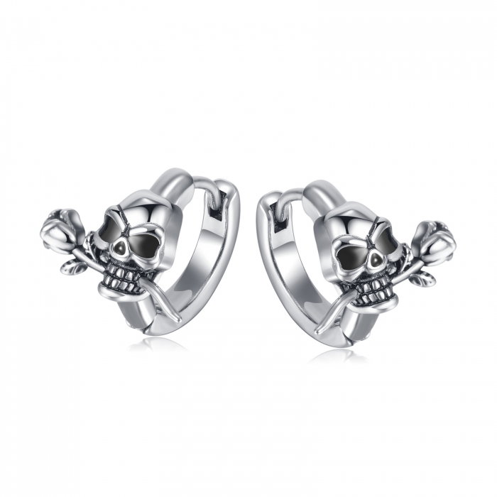 Cercei inox craniu cu trandafir [1]