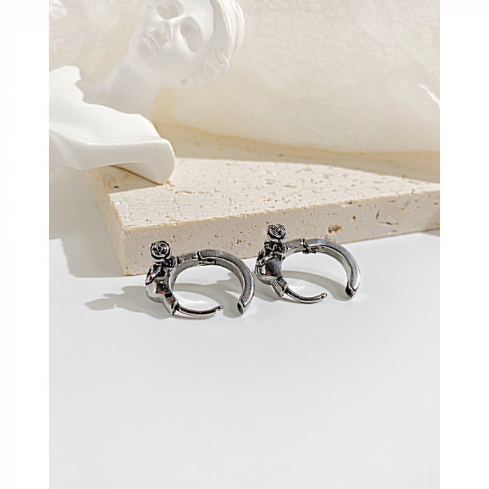 Cercei inox craniu cu trandafir [14]