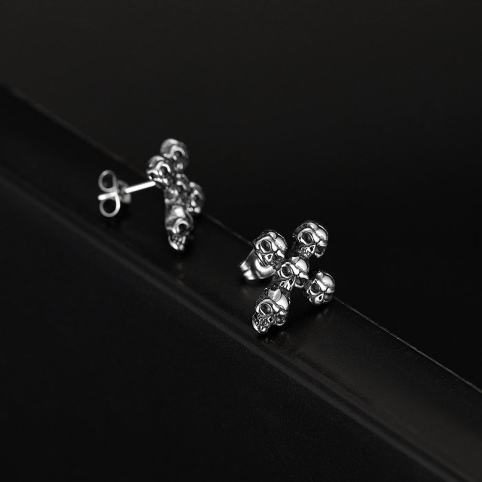 Cercei inox cruce de cranii [3]