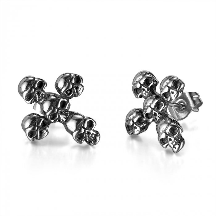 Cercei inox cruce de cranii [1]