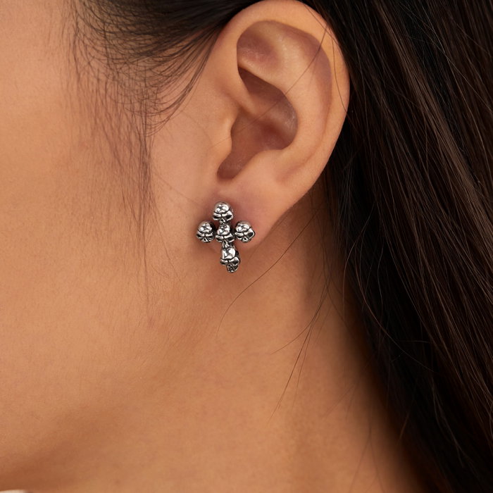 Cercei inox cruce de cranii [4]