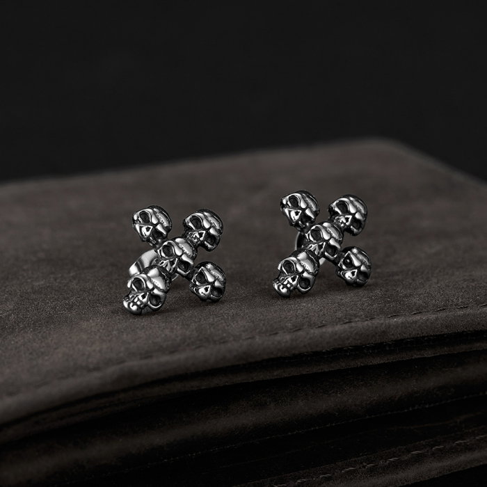 Cercei inox cruce de cranii [7]